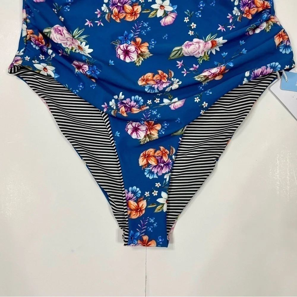 NWT Cupshe High Waisted Floral Bikini Bottoms Size M Blue